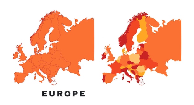 Mapa de Europa regiones amarillas vector de contorno del mapa político