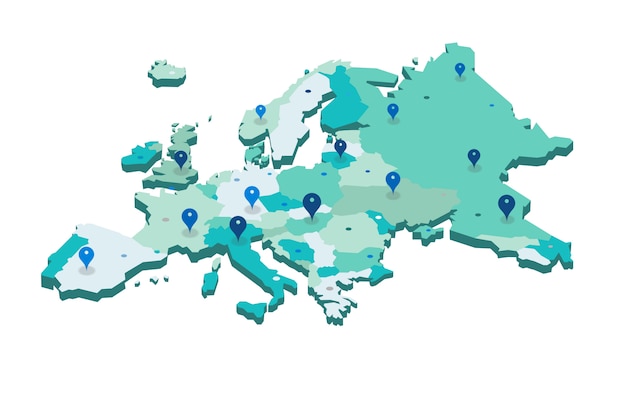 Mapa de europa del vector 3d