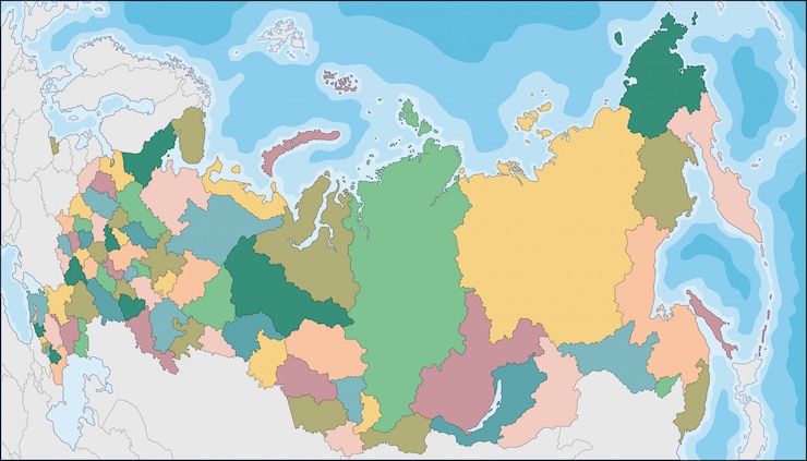 Vector mapa de la federación de rusia con sujetos federales