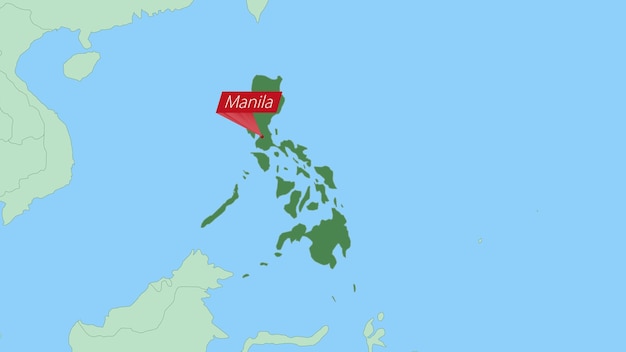 Mapa de filipinas con pin de la capital del país