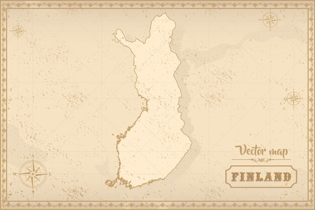 Mapa de Finlandia en el estilo antiguo gráficos marrones en estilo fantasía retro