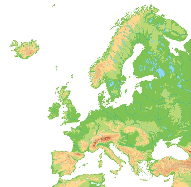 Vector mapa físico de europa muy detallado