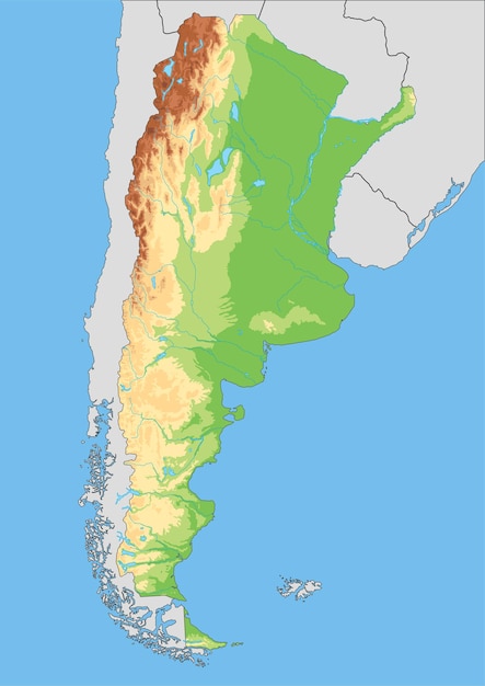 Mapa físico muy detallado de Argentina