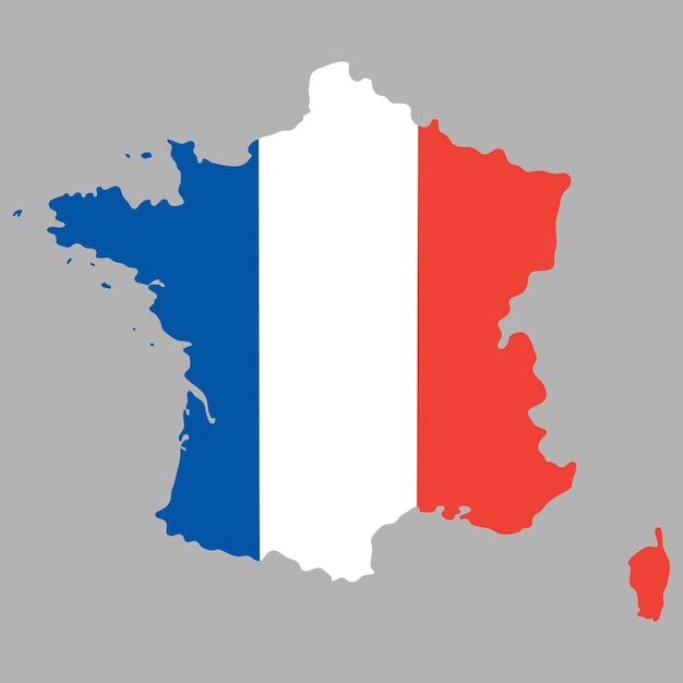 Mapa de Francia con una bandera nacional oficial sobre un fondo gris