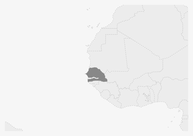 Mapa de África con el mapa de Senegal resaltado