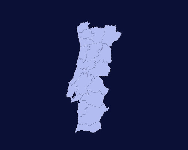 Mapa de frontera detallado alto de color azul claro moderno de Portugal aislado sobre fondo azul Vector