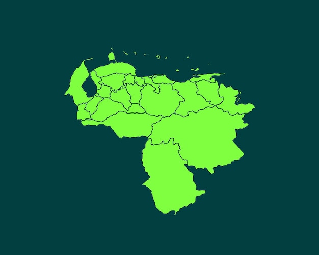 Mapa de frontera detallado alto de color verde moderno de venezuela aislado sobre fondo oscuro