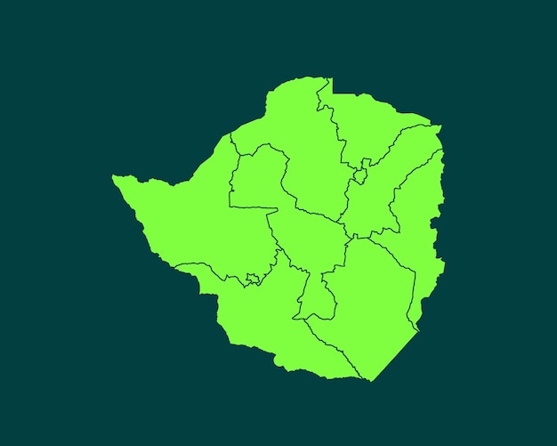 Mapa de frontera detallado alto de color verde moderno de Zimbabue aislado sobre fondo oscuro