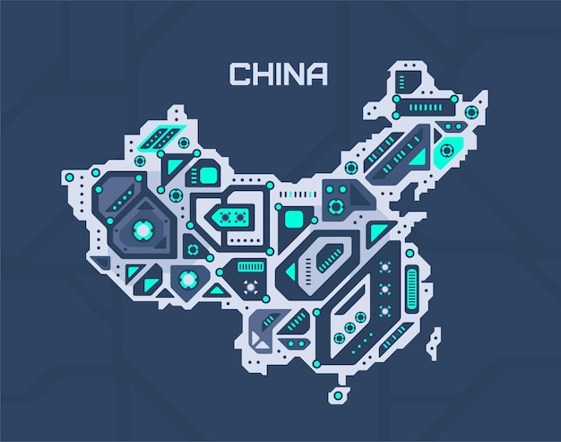 Vector mapa futurista abstracto de china circuito mecánico del país fondo espacial tecnológico