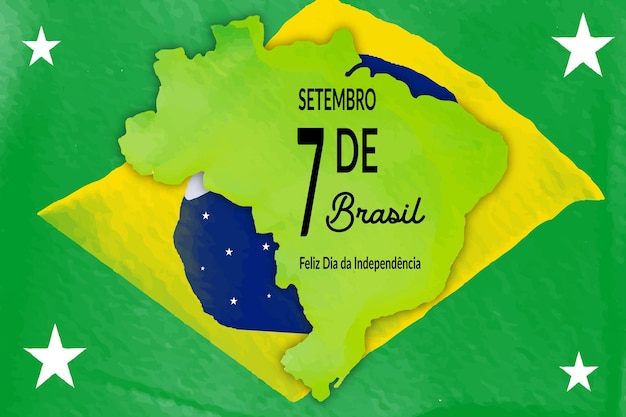 Mapa geográfico de brasil con fondo de bandera con vector premium de acuarela