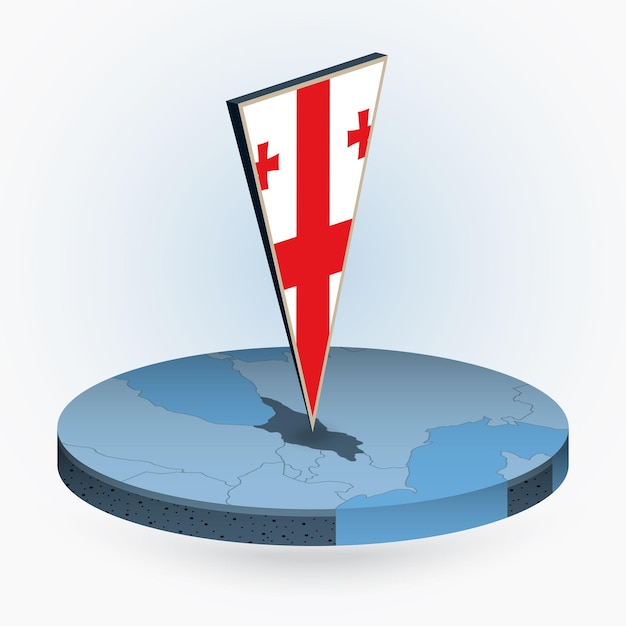 Mapa de Georgia en estilo isométrico redondo con bandera triangular 3D de Georgia