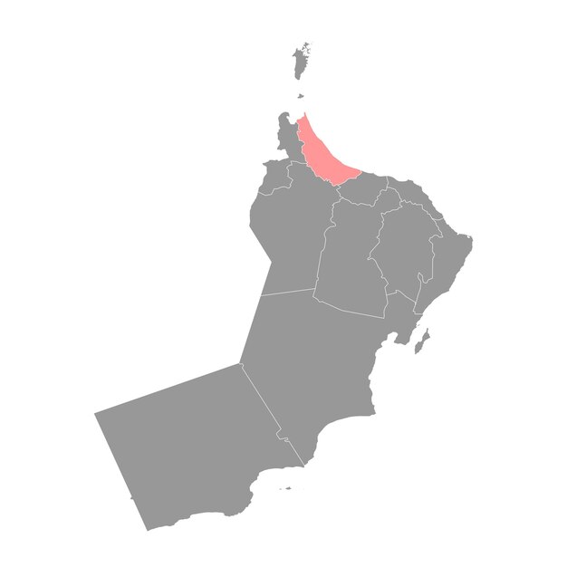 Mapa de la gobernación del norte de al batinah división administrativa de omán ilustración vectorial