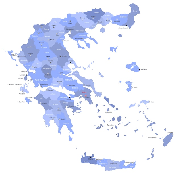 Vector mapa de grecia aislado en blanco mapa vectorial detallado de grecia