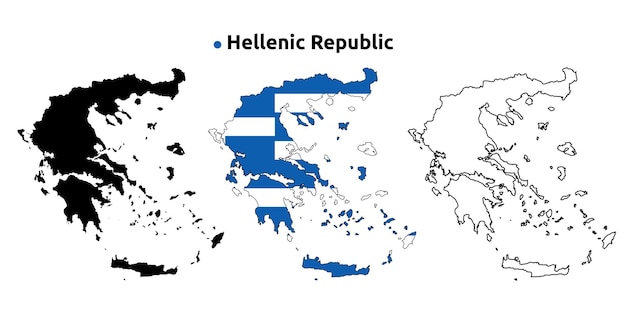 Mapa de Grecia Contorno vectorial del país Bandera dentro del mapa Versión en blanco y silueta