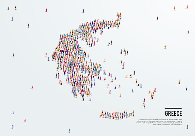 Mapa de Grecia. Un gran grupo de personas se forman para crear una forma de mapa de Grecia. ilustración vectorial