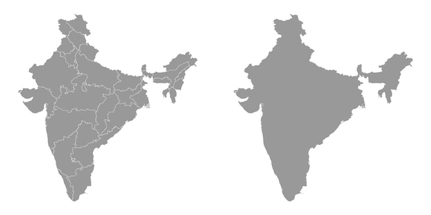 Mapa gris de la India con divisiones administrativas Ilustración vectorial