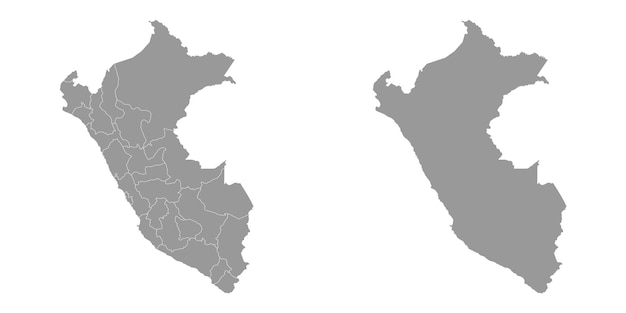 Mapa gris de Perú con departamentos Ilustración vectorial