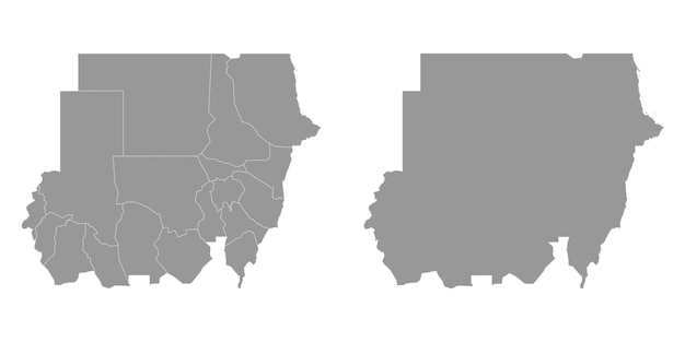 Mapa gris de Sudán con divisiones administrativas Ilustración vectorial