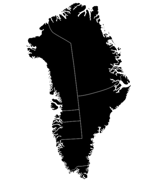 Mapa de Groenlandia Mapa de Groenlanda dividido en cinco regiones en color negro