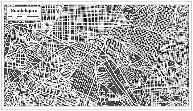 Mapa de Guadalajara Ciudad de México en estilo retro. Mapa de contorno. Ilustración de vector.