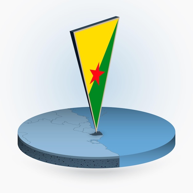 Mapa de Guayana Francesa en estilo isométrico redondo con bandera triangular 3D de Guayana Francesa
