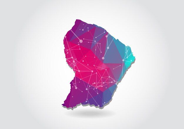 Mapa de Guayana francesa poligonal del vector. Diseño de baja poli. mapa de triángulos sobre fondo blanco. gráfico de degradado de estilo polivinílico bajo triangular arrugado geométrico, puntos de línea, diseño de interfaz de usuario.