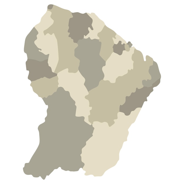 Mapa de la Guayana Francesa en provincias administrativas en multicolor