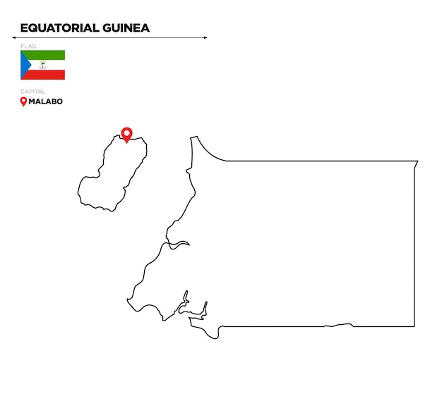 Mapa de Guinea Ecuatorial con la ciudad capital Malabo bandera nacional y fronteras país africano