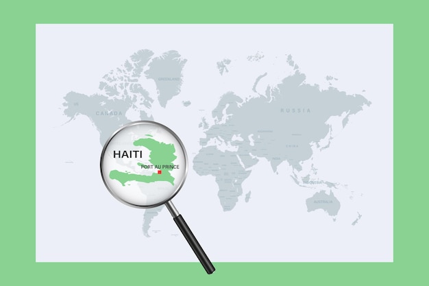 Mapa de haití en el mapa político del mundo con lupa