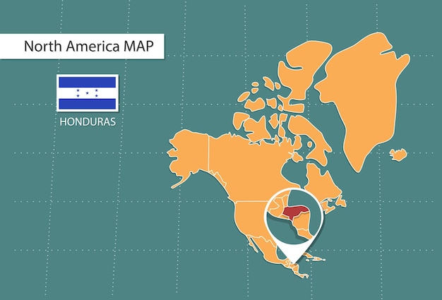 mapa de honduras en Estados Unidos iconos de la versión de zoom que muestran la ubicación y las banderas de honduras