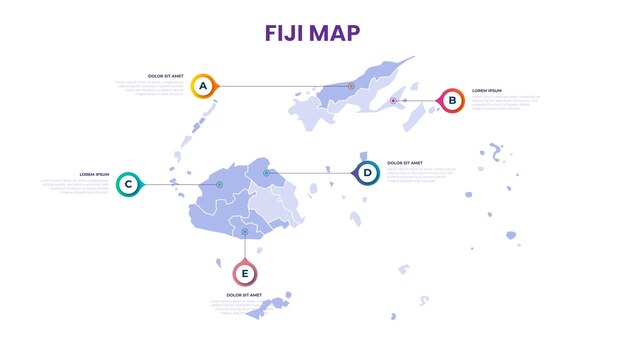 Un mapa de la ilustración vectorial infográfica de Fiji con datos e información sobre el país