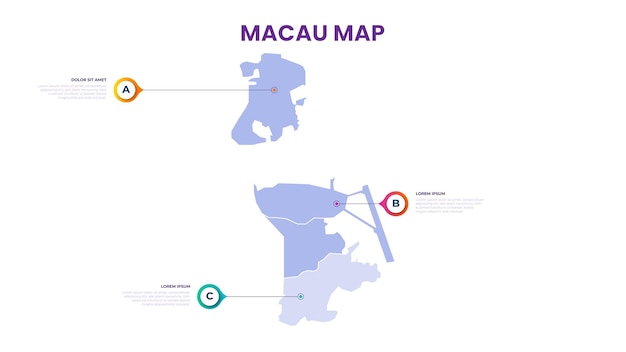 Un mapa de la ilustración vectorial infográfica de Macao Macao con datos e información sobre el país