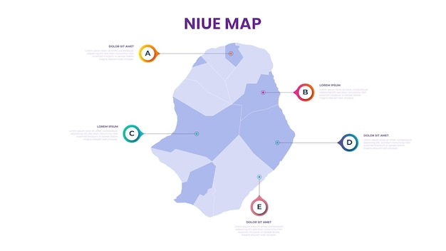 Un mapa de la ilustración vectorial infográfica de Niue Niue con datos e información sobre el país