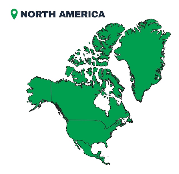 Mapa ilustrado de vector plano simple de América del Norte