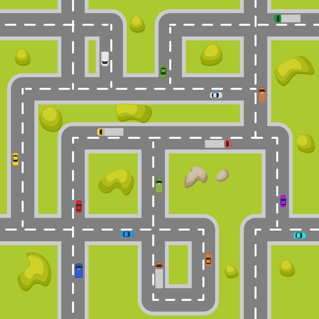 Mapa inconsútil Mapa de carreteras Ilustración vectorial de stock Vista superior del mapa