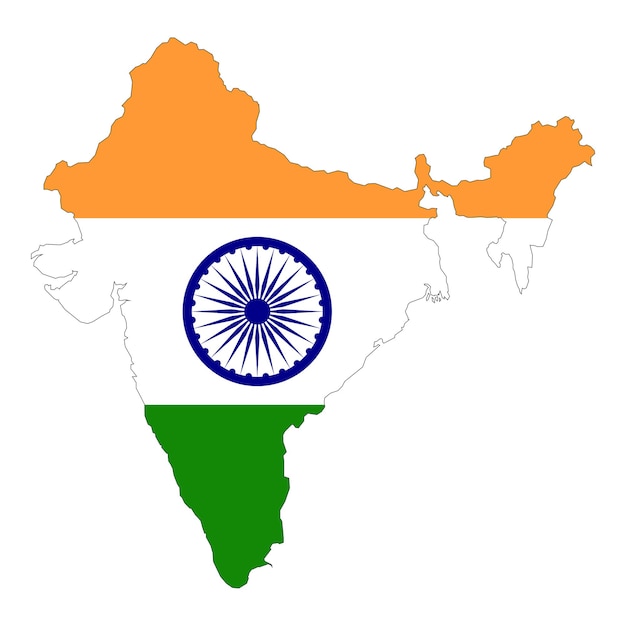 Mapa de la India con la bandera aislada sobre un fondo blanco