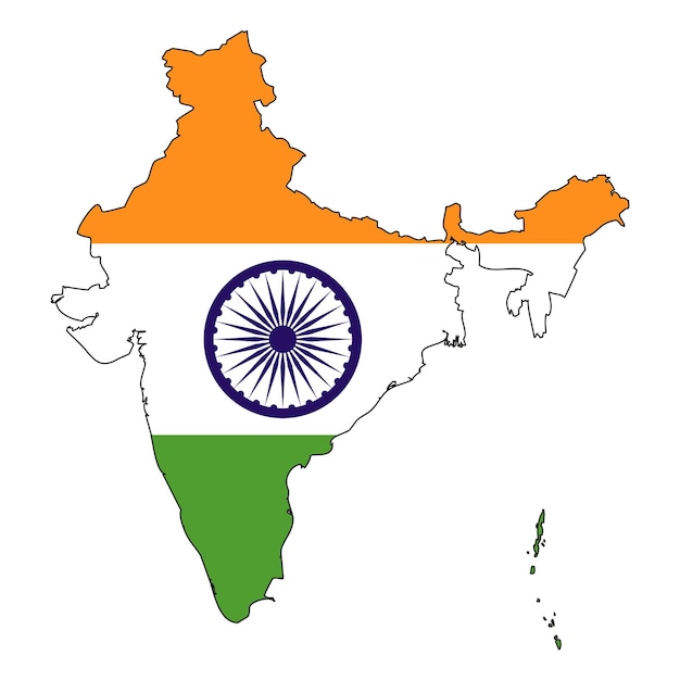 Mapa de la India con el contorno de la bandera de un estado con una bandera nacional