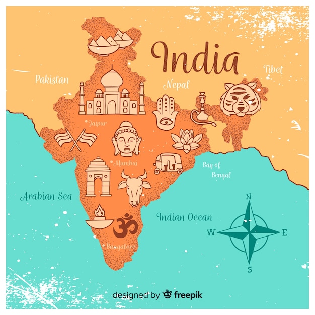 Mapa de india dibujado a mano