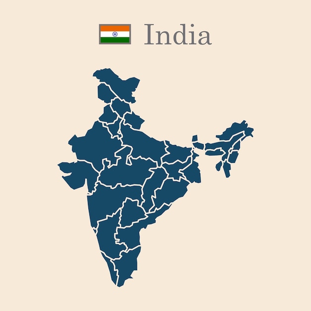 Mapa de la India de estilo antiguo con ilustración vectorial de la bandera aislada en fondo beige 10 eps