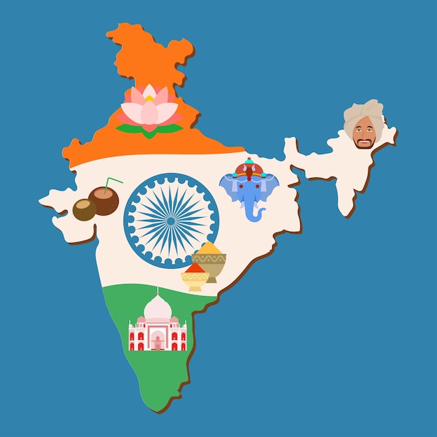 Mapa de la India con puntos de referencia famosos