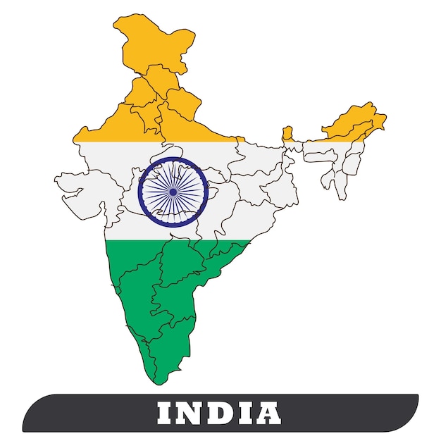 Vector mapa indio y bandera india uso de la bandera india para dibujo de fondo mediante ilustración