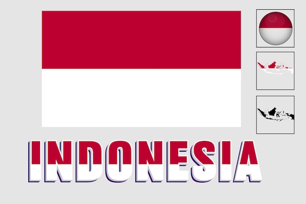 Mapa de Indonesia y bandera en ilustración vectorial
