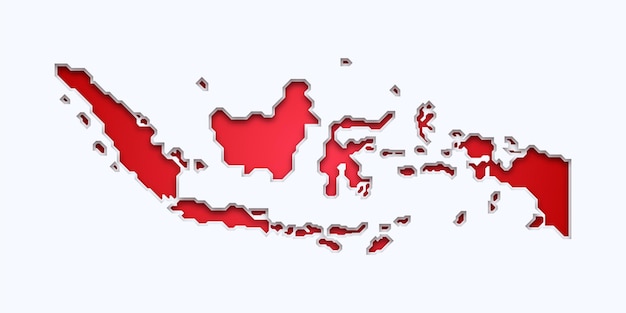 Mapa de Indonesia en rojo y blanco en 3D