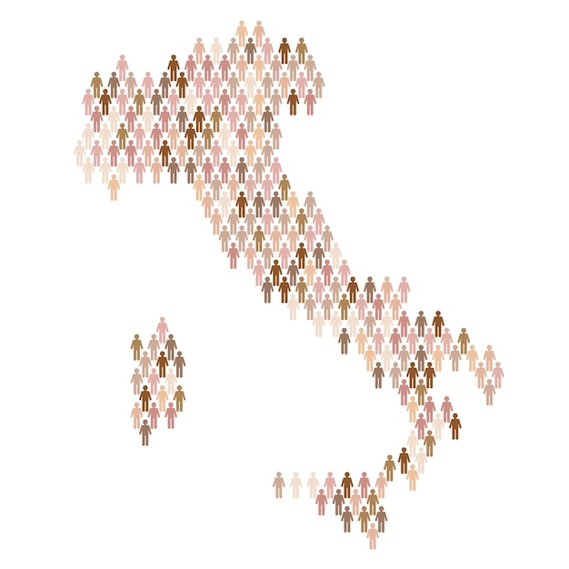 Mapa infográfico de la población de italia hecho con figuras de palo