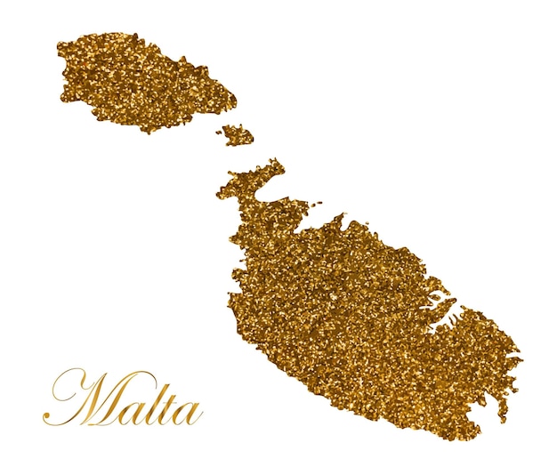 Mapa de la isla de malta silueta con textura dorada brillante