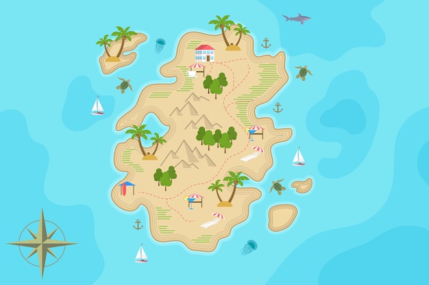 Vector mapa de la isla del tesoro de fantasía pirata