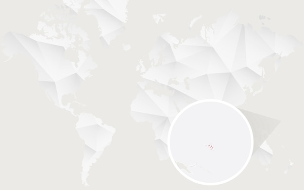 Mapa de las islas marshall con bandera en contorno en el mapa mundial poligonal blanco