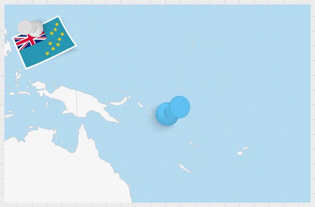 Mapa de las Islas Salomón con un alfiler azul anclado Bandera de las Islas Salomón