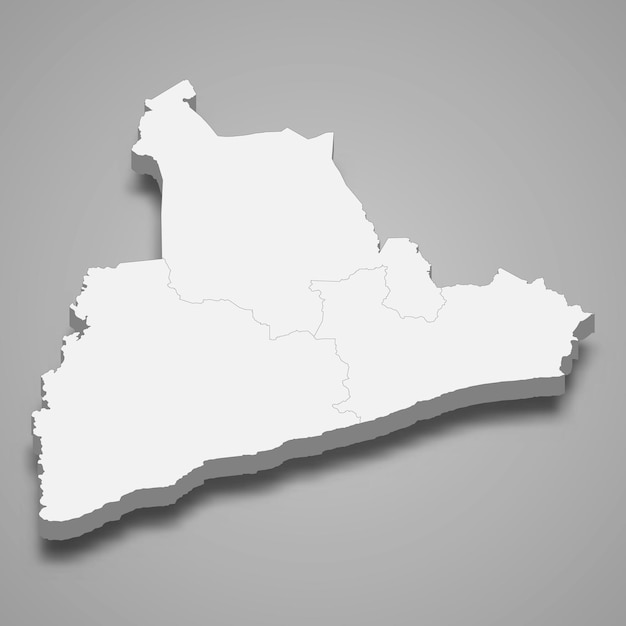 Mapa isométrico en 3d de BasSassandra es distritos autónomos de Costa de Marfil
