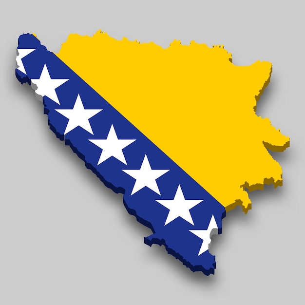 Mapa isométrico 3d de Bosnia con bandera nacional.